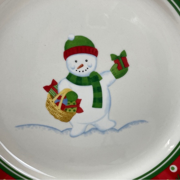 Longaberger Pottery Bluster the Snowman with Basket Holiday Snack 2 Plates - Picture 3 of 6